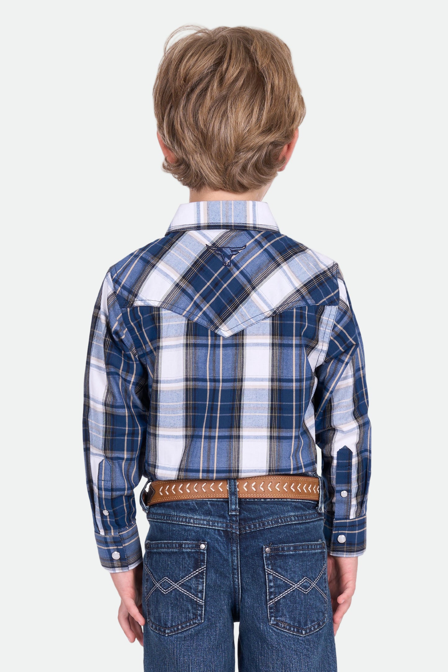 Pure Western Boy's Nicholas Ls Shirt - Navy/Tan