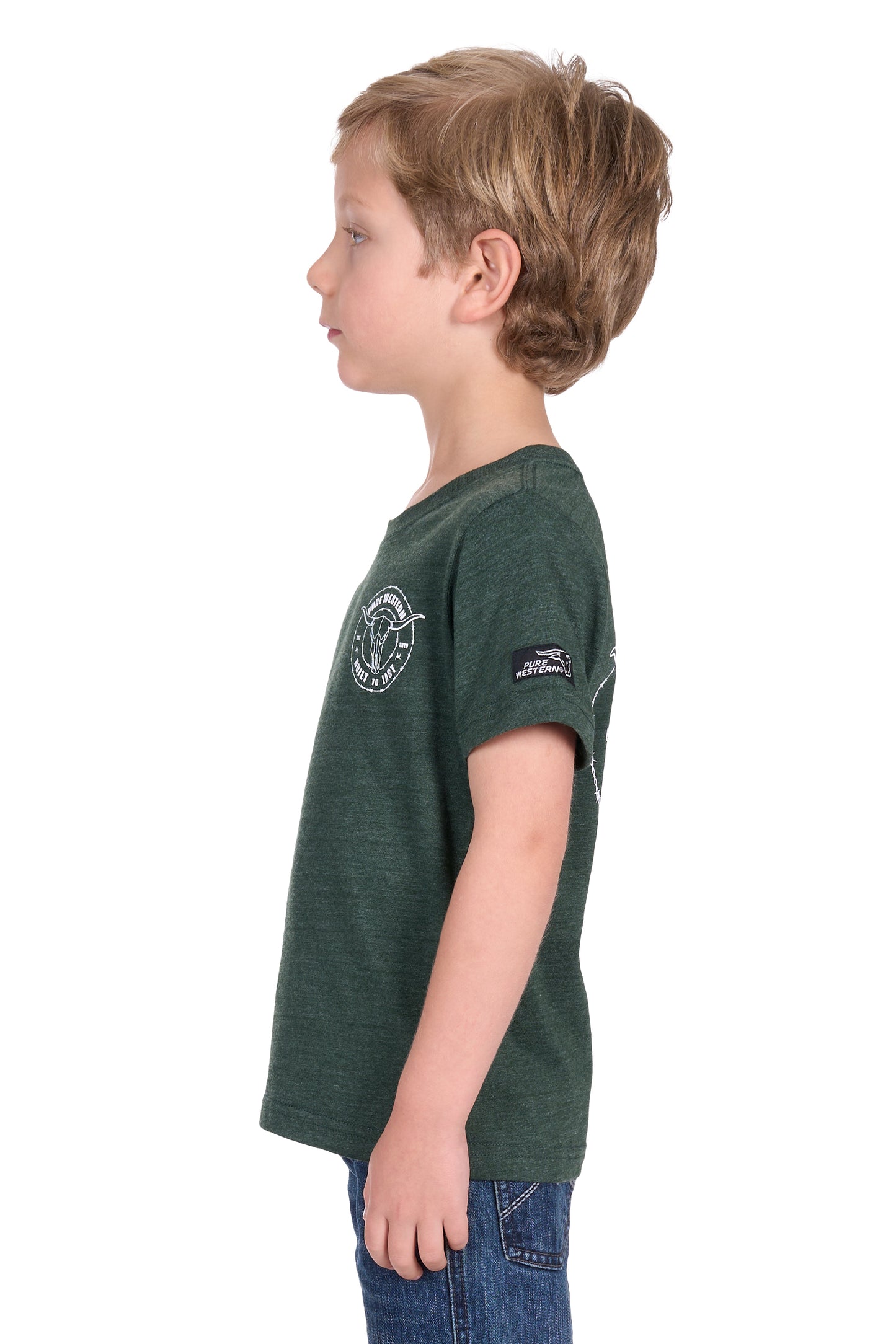 Pure Western Boy's Walker Ss Tee - Green Marle