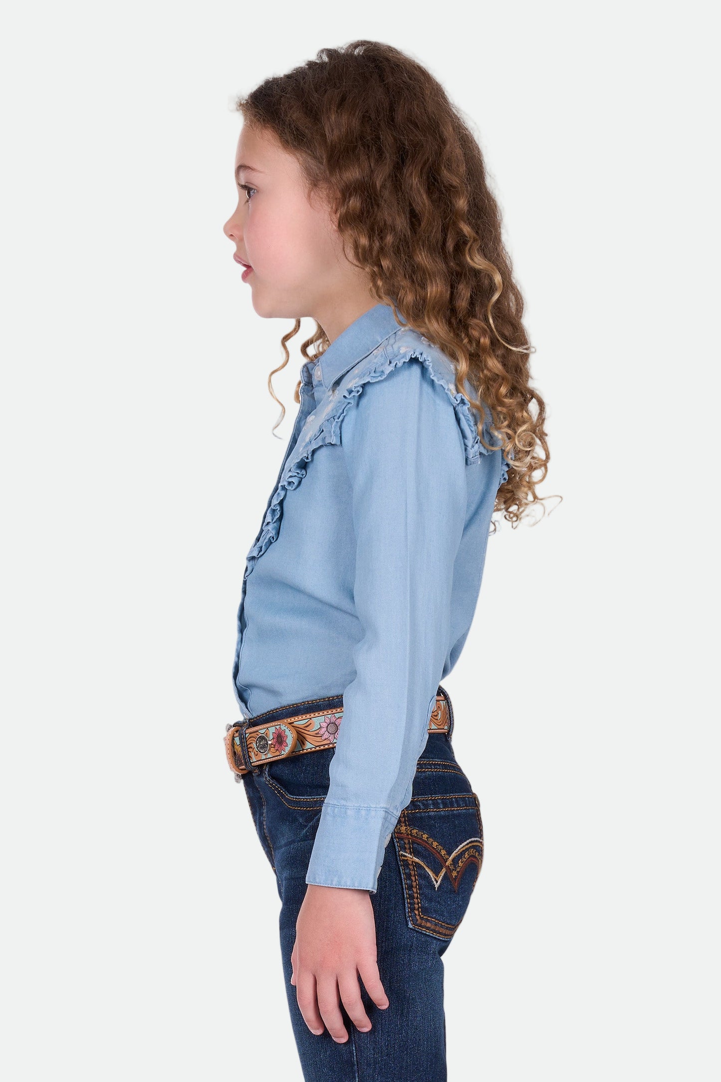 Pure Western Girl's Pheobe Ls Shirt - Blue