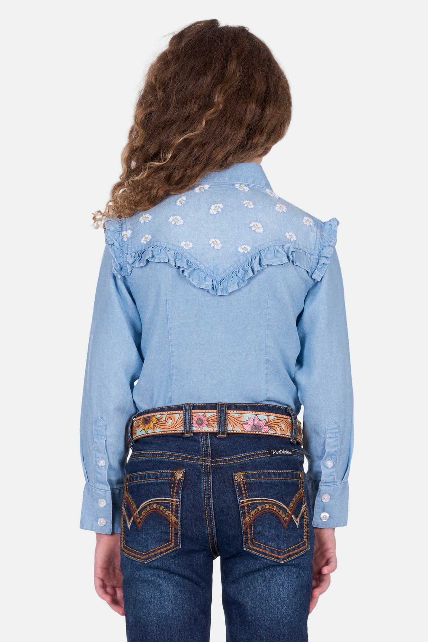 Pure Western Girl's Pheobe Ls Shirt - Blue