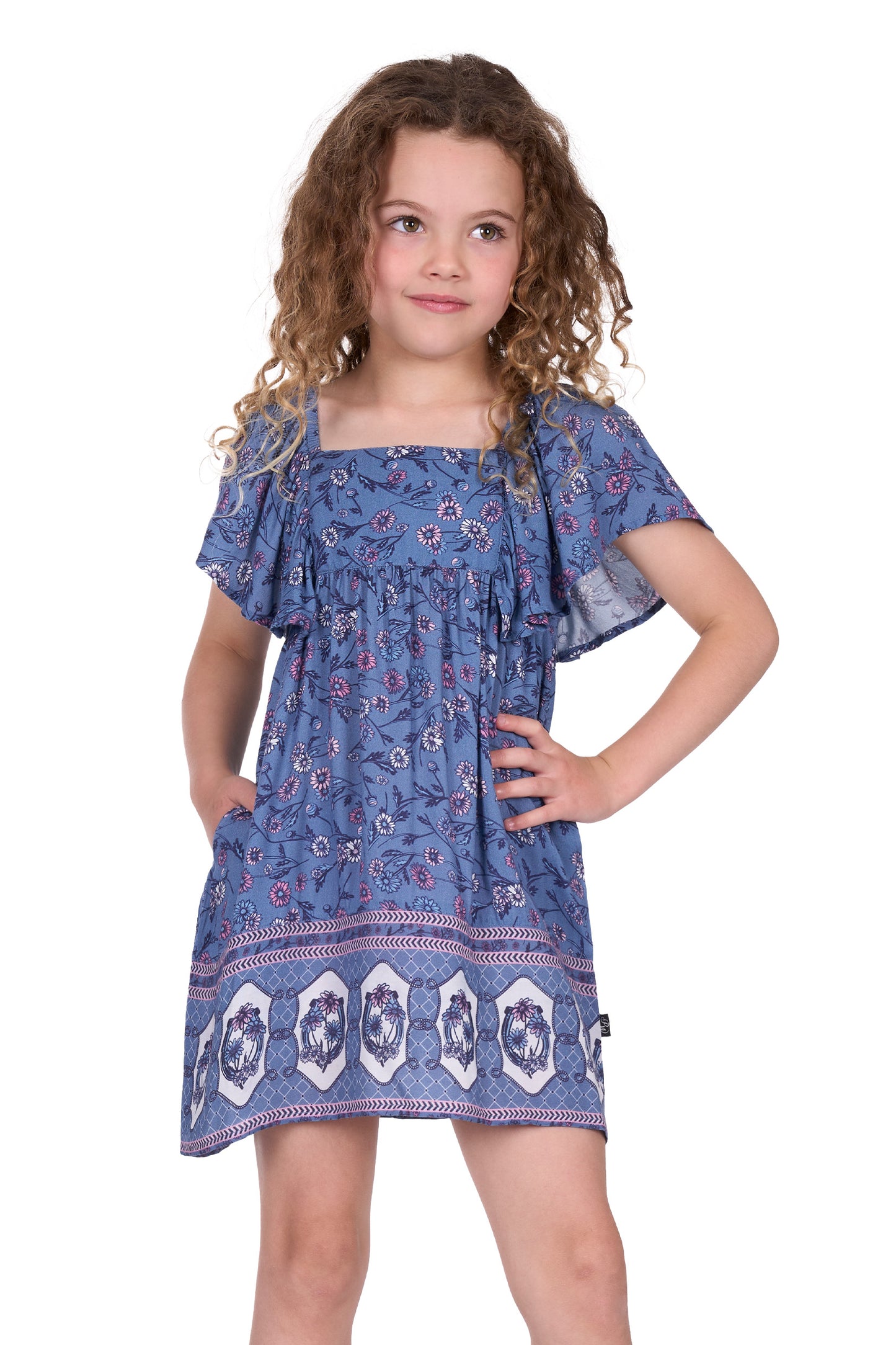 Pure Western Girl's Amanda Ss Dress - Blue