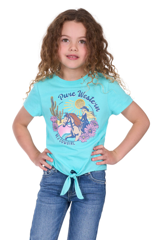 Pure Western Girl's Clover Ss Tee - Turqouise