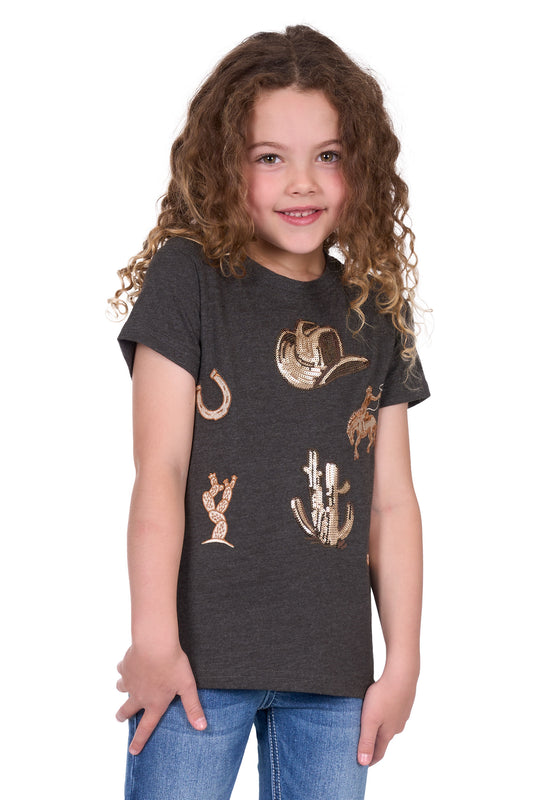 Pure Western Girl's Bonita Ss Tee - Charcoal Marle