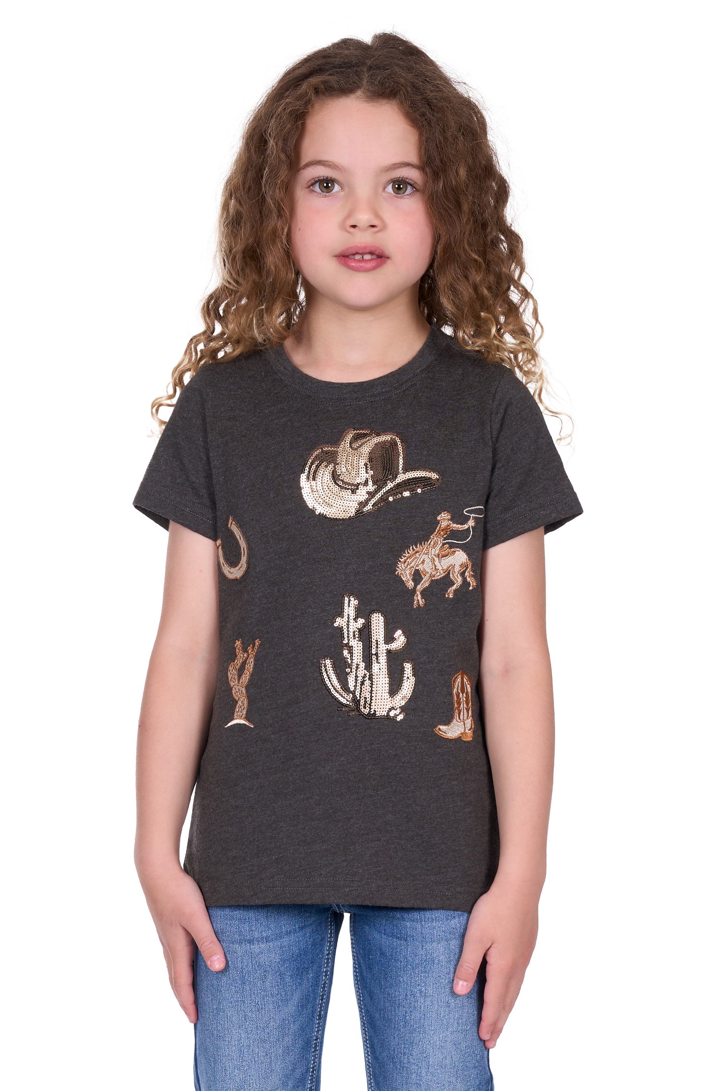 Pure Western Girl's Bonita Ss Tee - Charcoal Marle