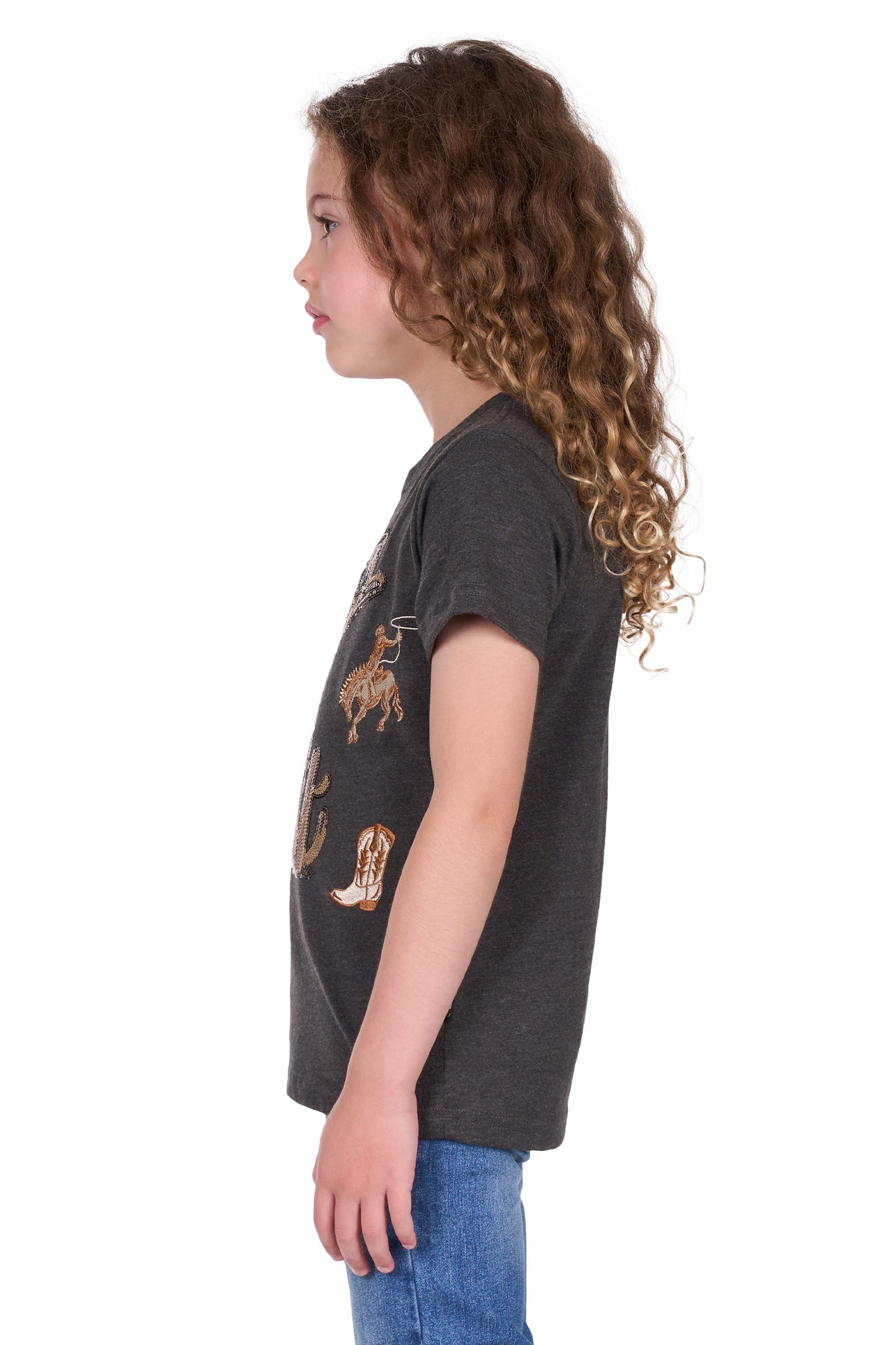 Pure Western Girl's Bonita Ss Tee - Charcoal Marle