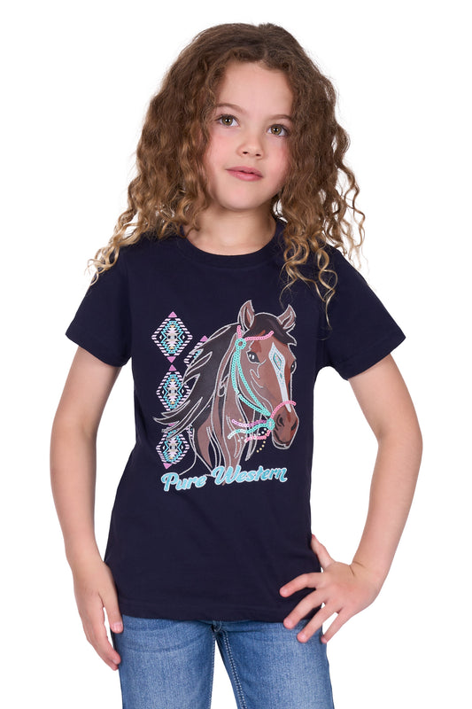 Pure Western Girl's Ashlyn Ss Tee - Navy