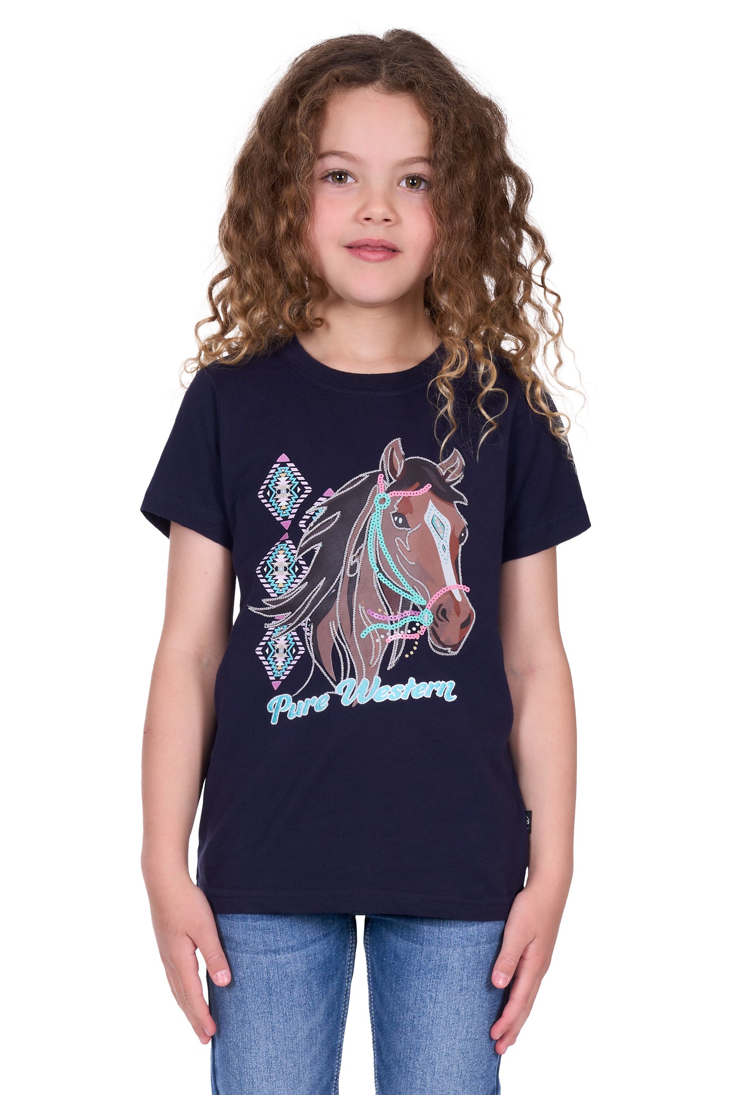 Pure Western Girl's Ashlyn Ss Tee - Navy