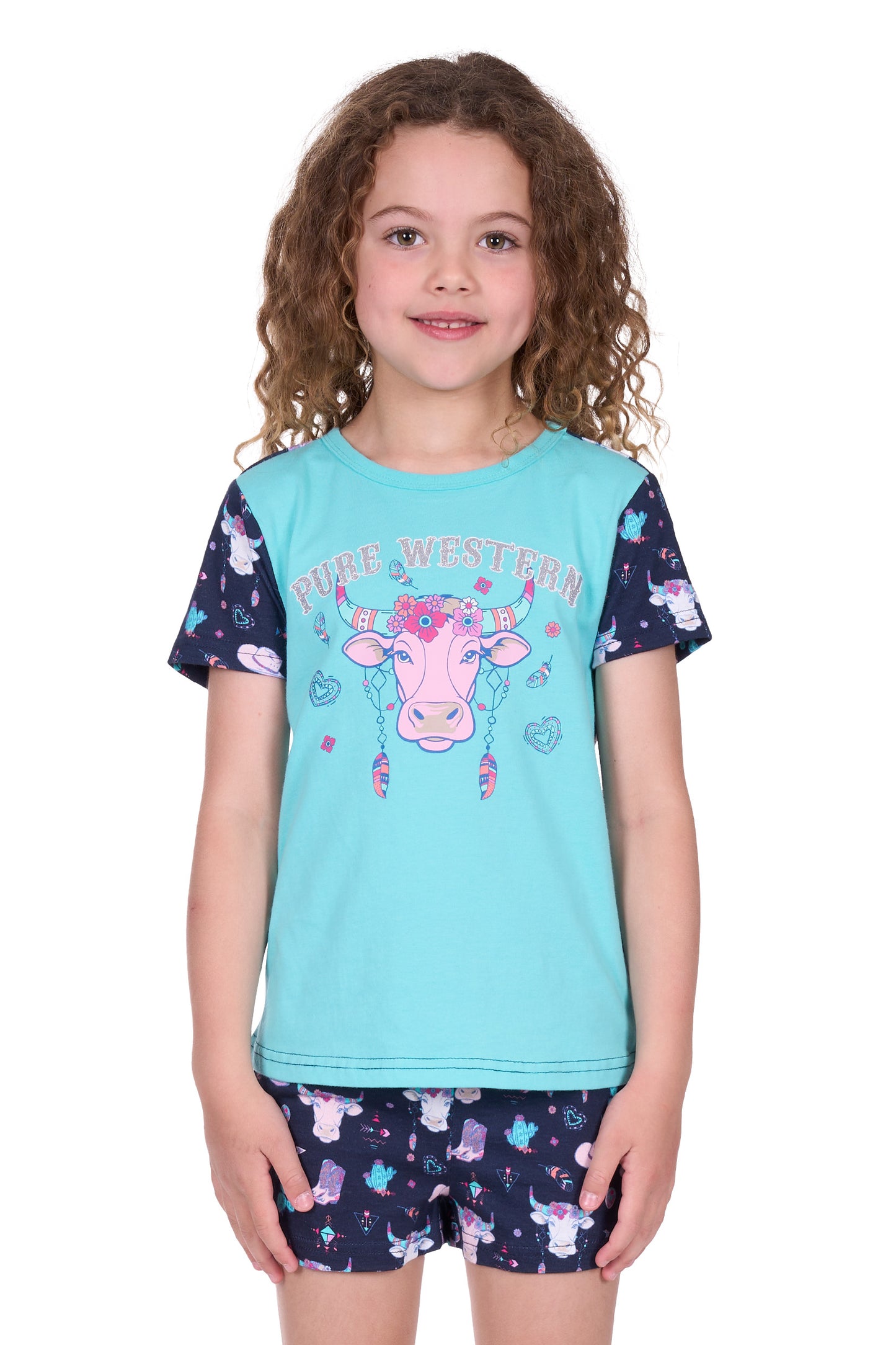 Pure Western Girl's Cowgirl Pyjamas - Navy/Aqua