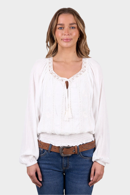 Pure Western Women's Nelly Ls Blouse - Ivory