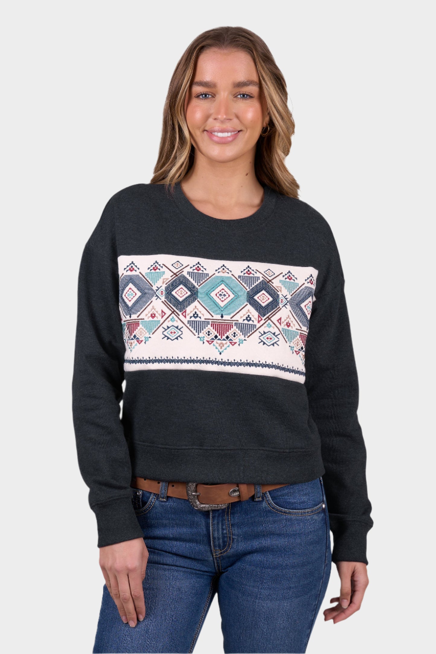 Pure Western Women’s Clara Crew - Charcoal Marle