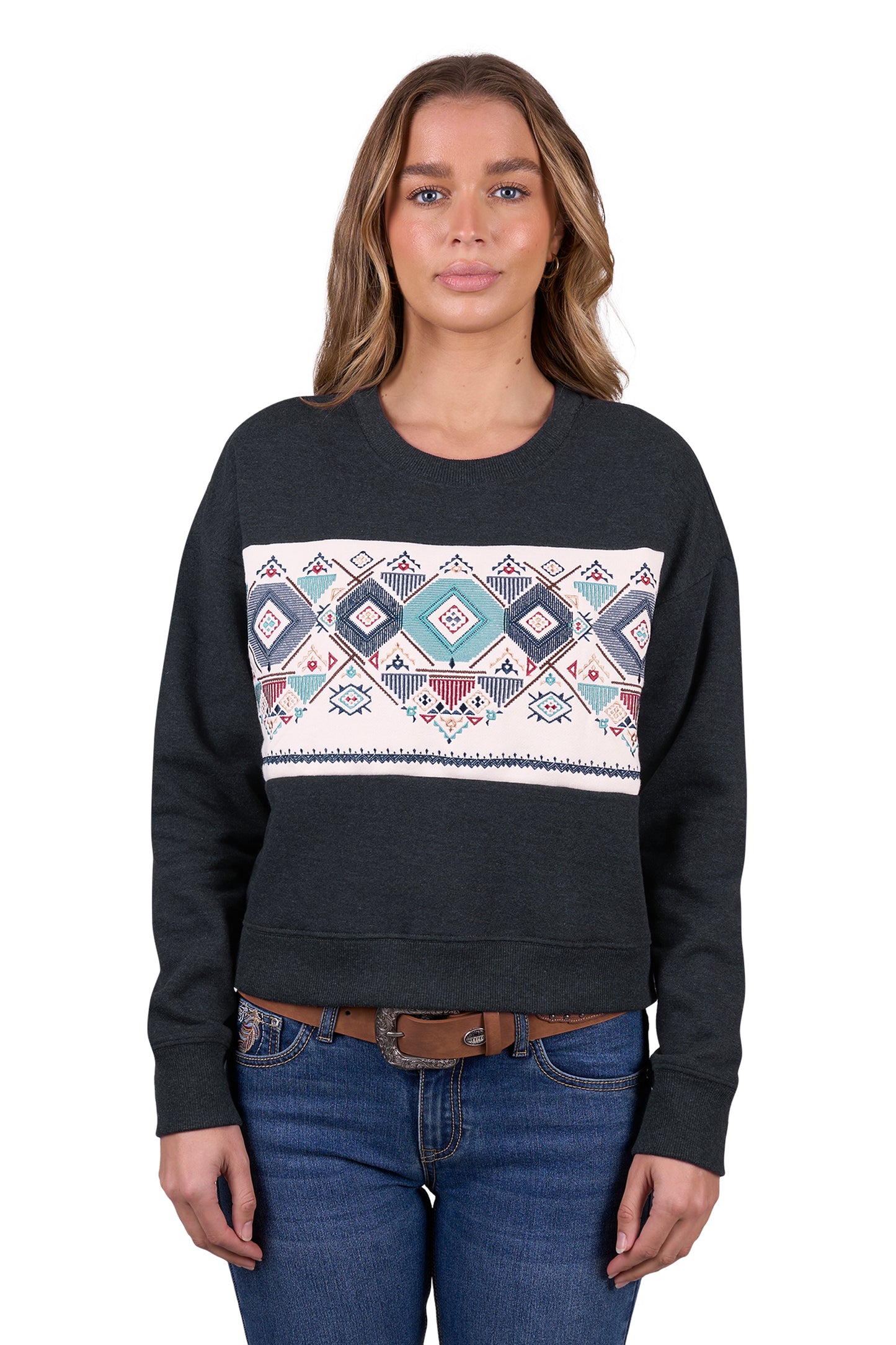 Pure Western Women’s Clara Crew - Charcoal Marle