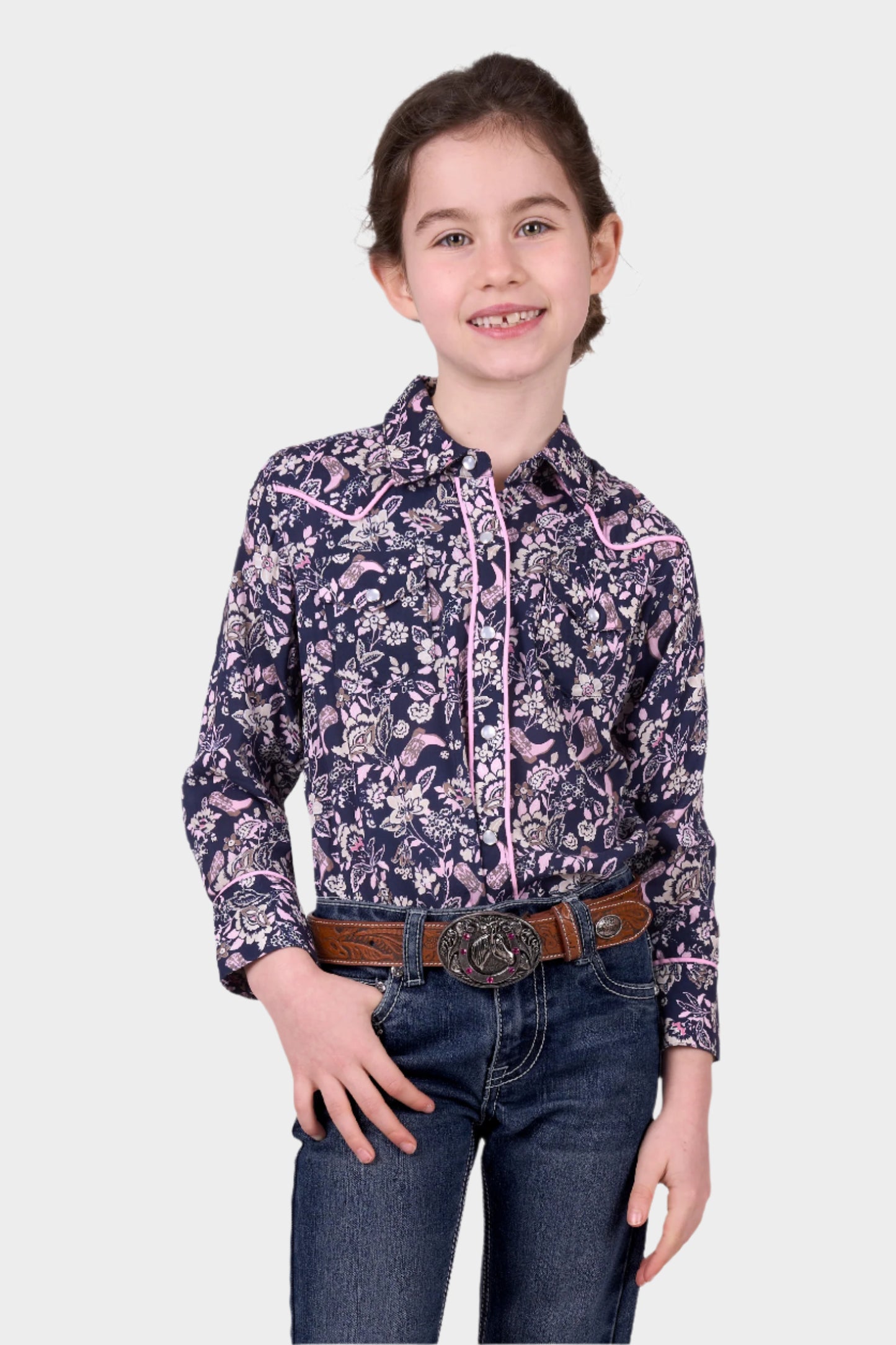 Pure Western Girls Hannah L/S Shirt - Navy