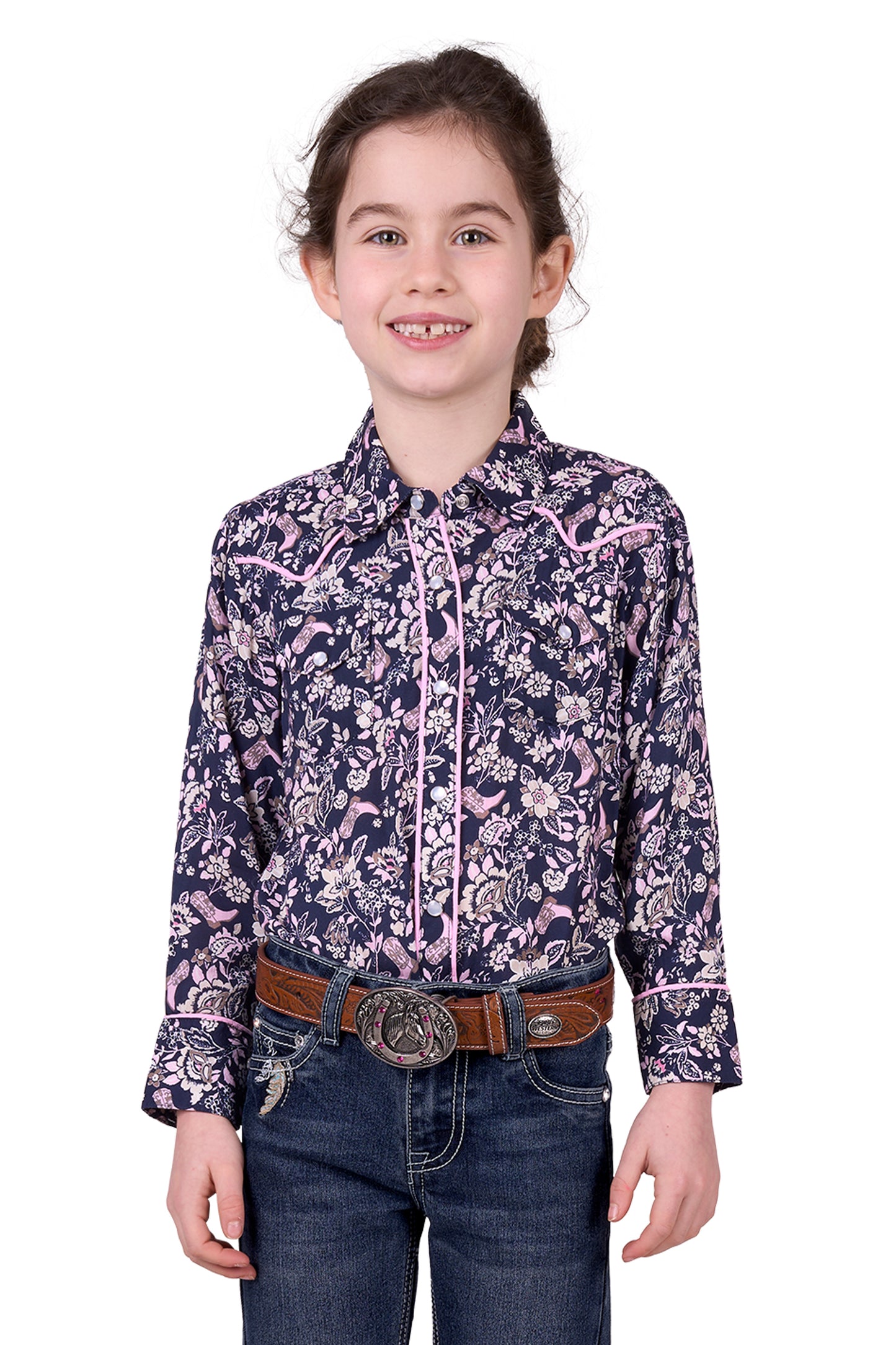 Pure Western Girls Hannah L/S Shirt - Navy