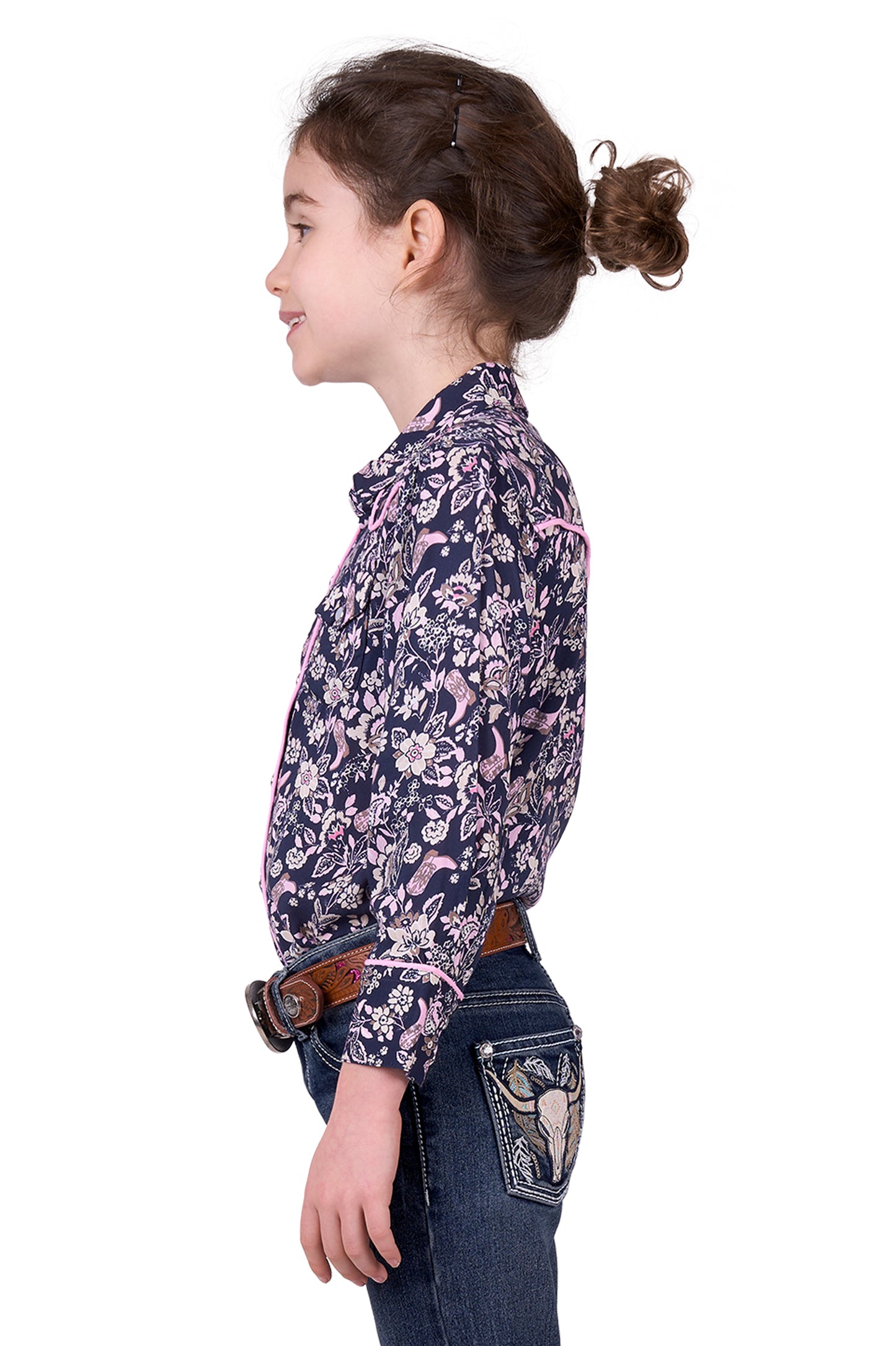 Pure Western Girls Hannah L/S Shirt - Navy