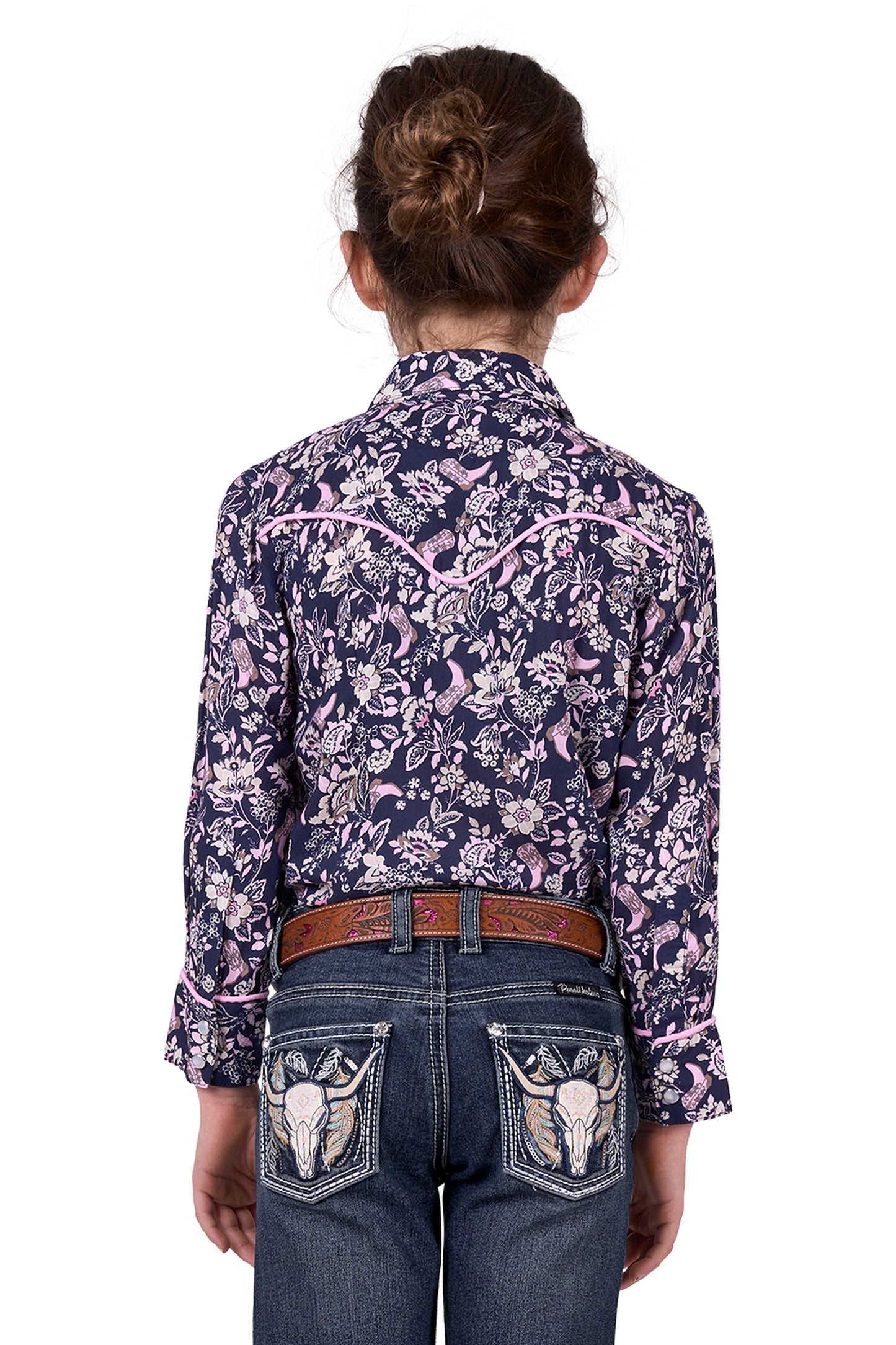 Pure Western Girls Hannah L/S Shirt - Navy