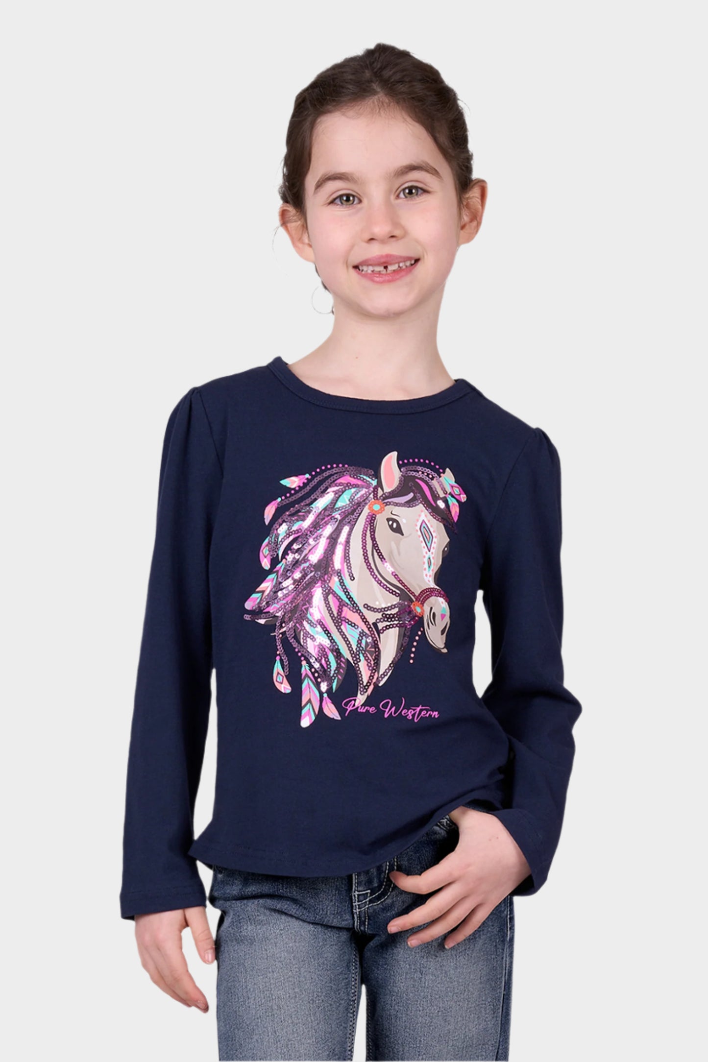 Pure Western Girl’s Kit Long Sleeve Tee - NAVY