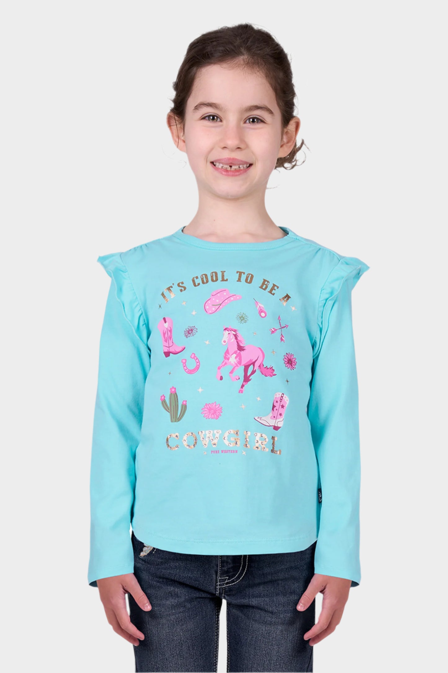 Pure Western Girl’s Kristy Long Sleeve Tee - SEA GREEN