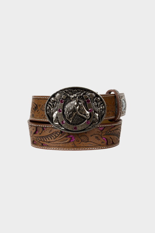 Pure Western Girls Elsa Belt - Tan/HotPink