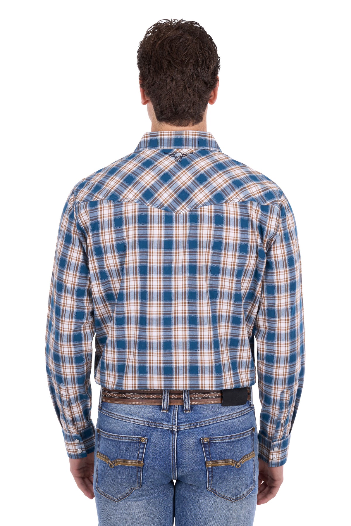 Pure Western Men’s Todd Long Sleeve Shirt – Navy/Tan