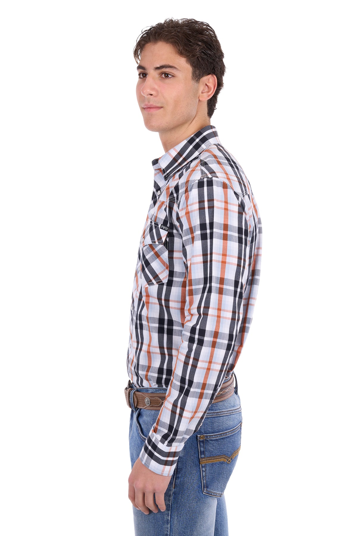 Pure Western Men’s Terry Long Sleeve Shirt – Black/Rust