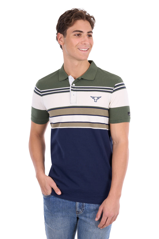 Pure Western Men's Jay Short Sleeve Polo - Green/Navy