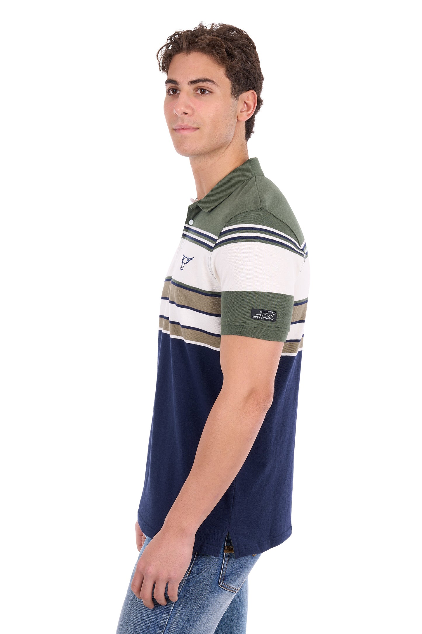 Pure Western Men's Jay Short Sleeve Polo - Green/Navy