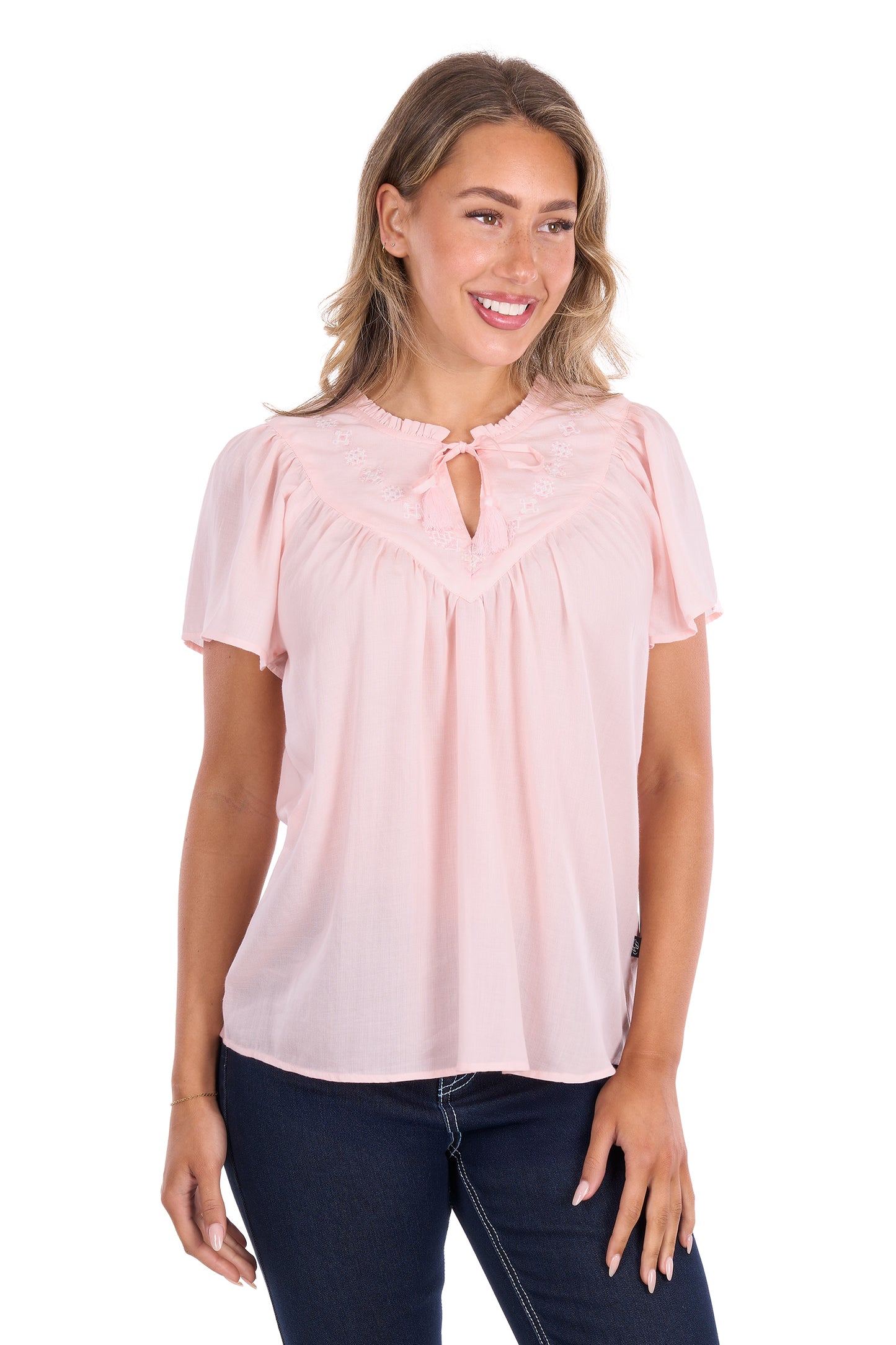 Pure Western Leslie Short Sleeve Blouse - Blush