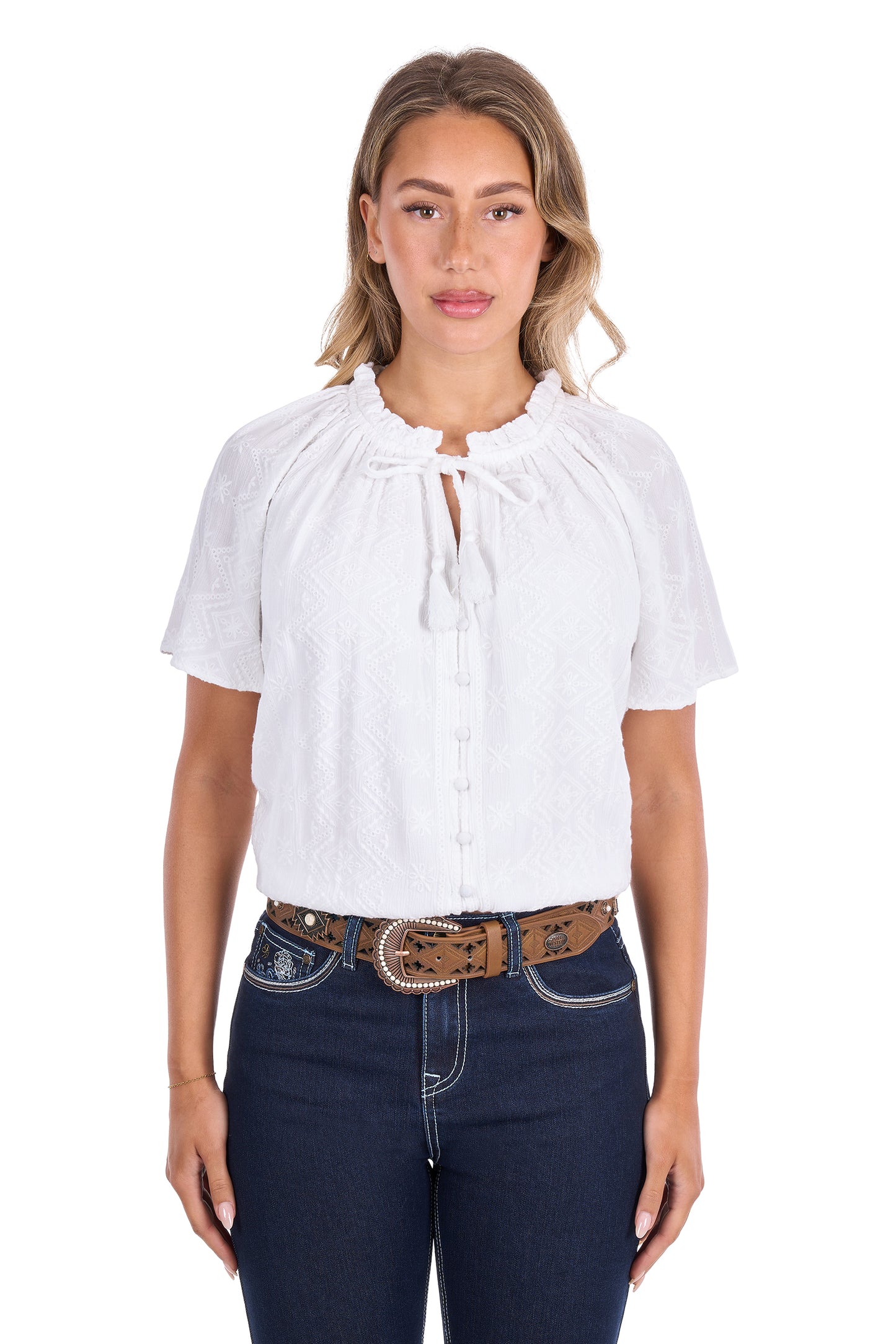 Pure Western Piper Short Sleeve Blouse - White