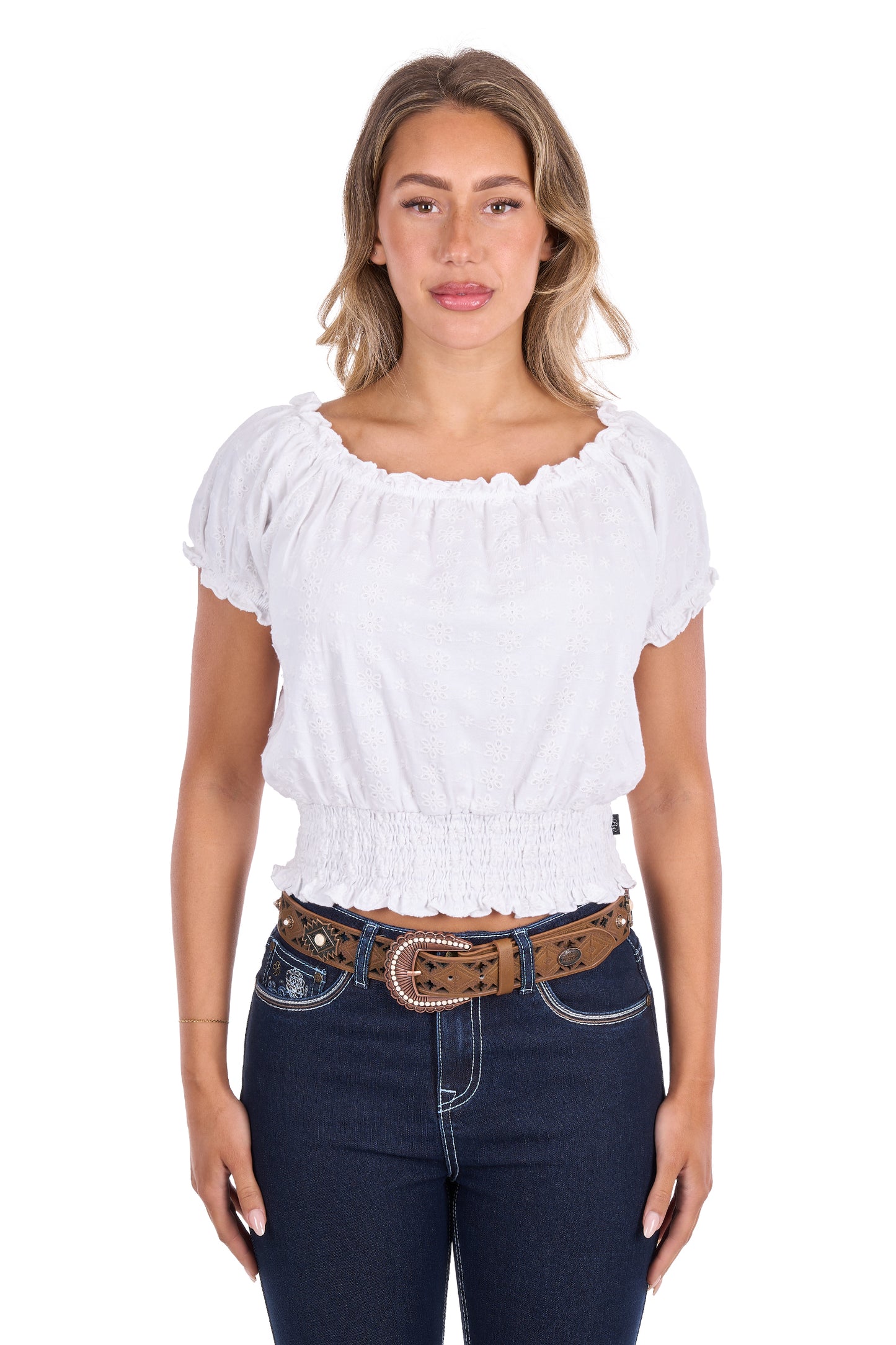 Pure Western Montana Short Sleeve Blouse - White