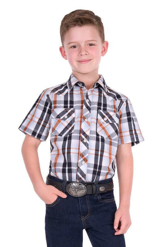 Pure Western Boys’ Terry Short Sleeve Shirt – Black/Rust