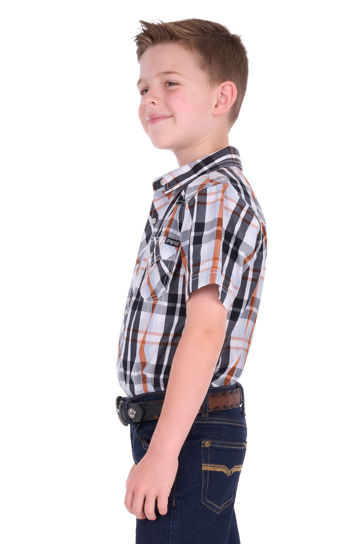Pure Western Boys’ Terry Short Sleeve Shirt – Black/Rust