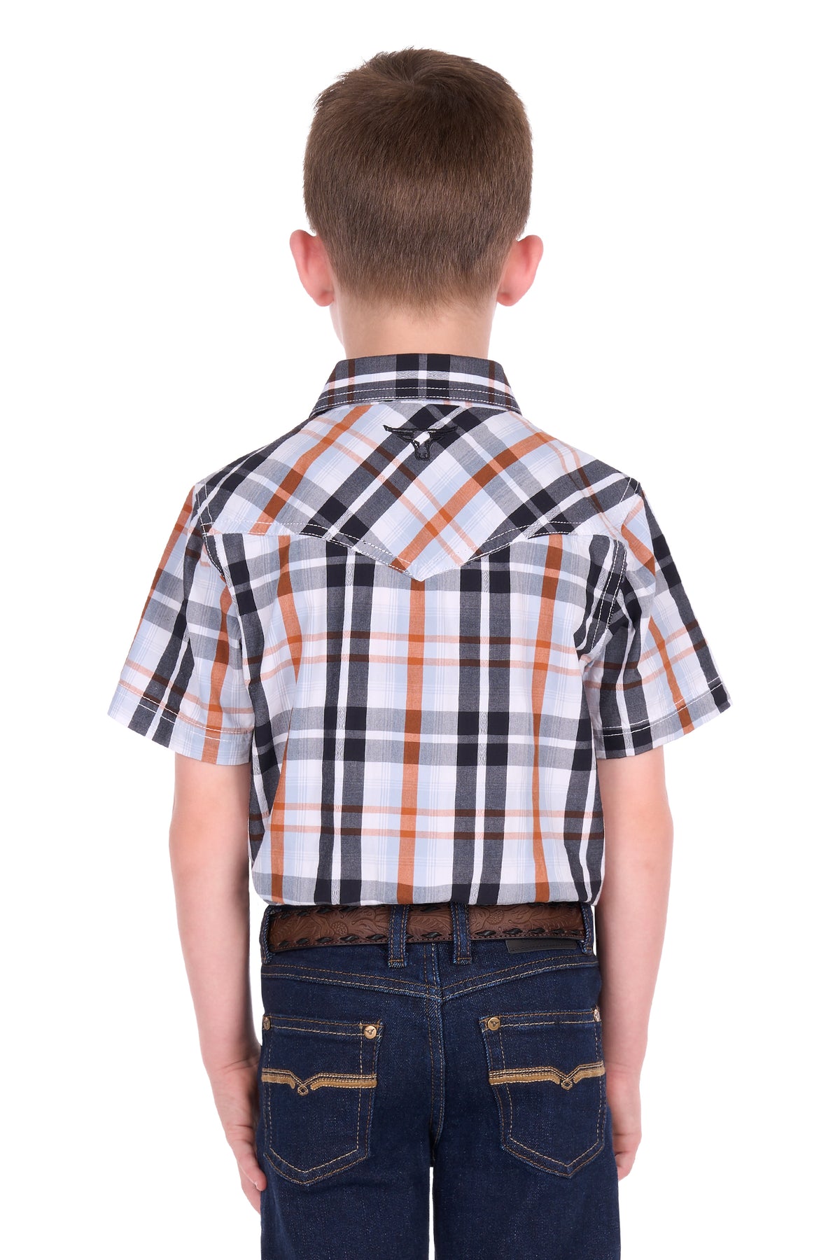 Pure Western Boys’ Terry Short Sleeve Shirt – Black/Rust
