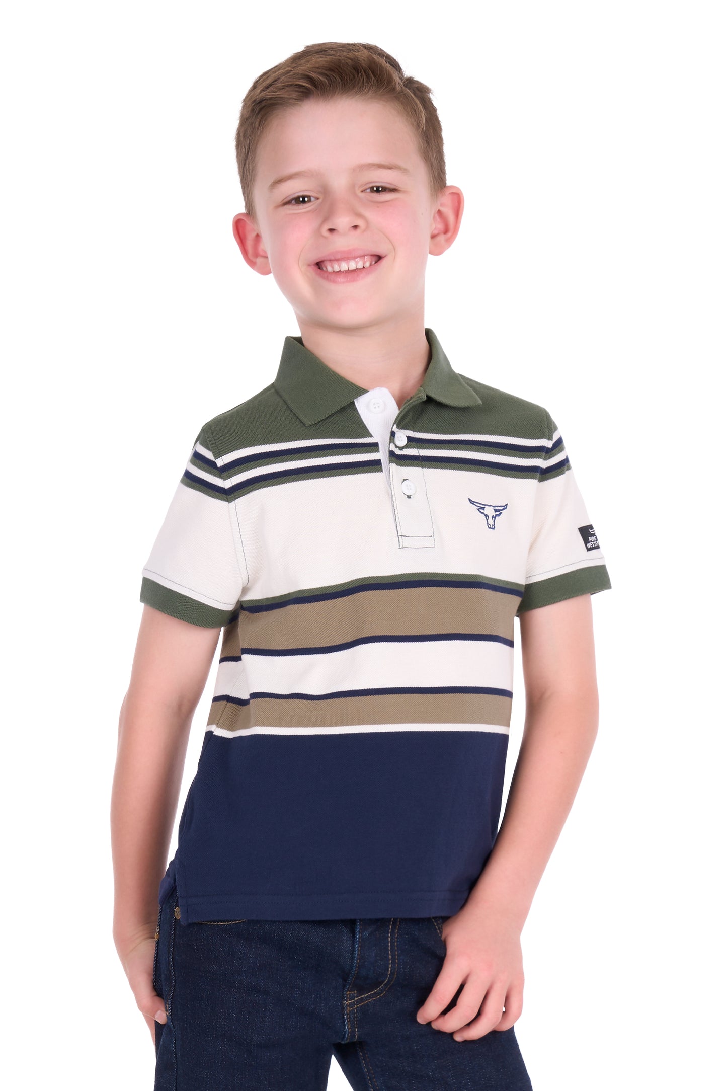 Pure Western Boys Jay SS Polo - Green/Navy