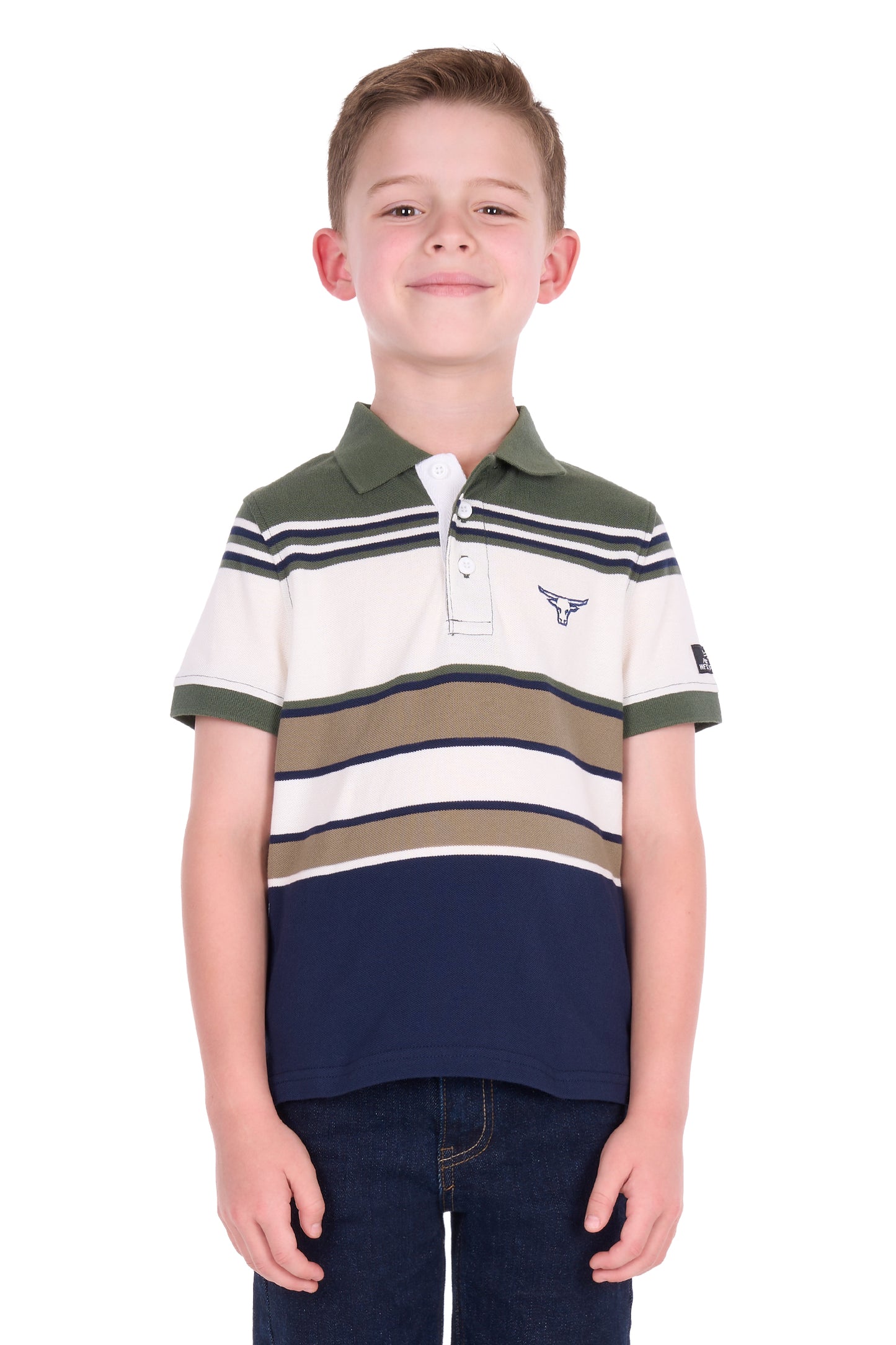 Pure Western Boys Jay SS Polo - Green/Navy