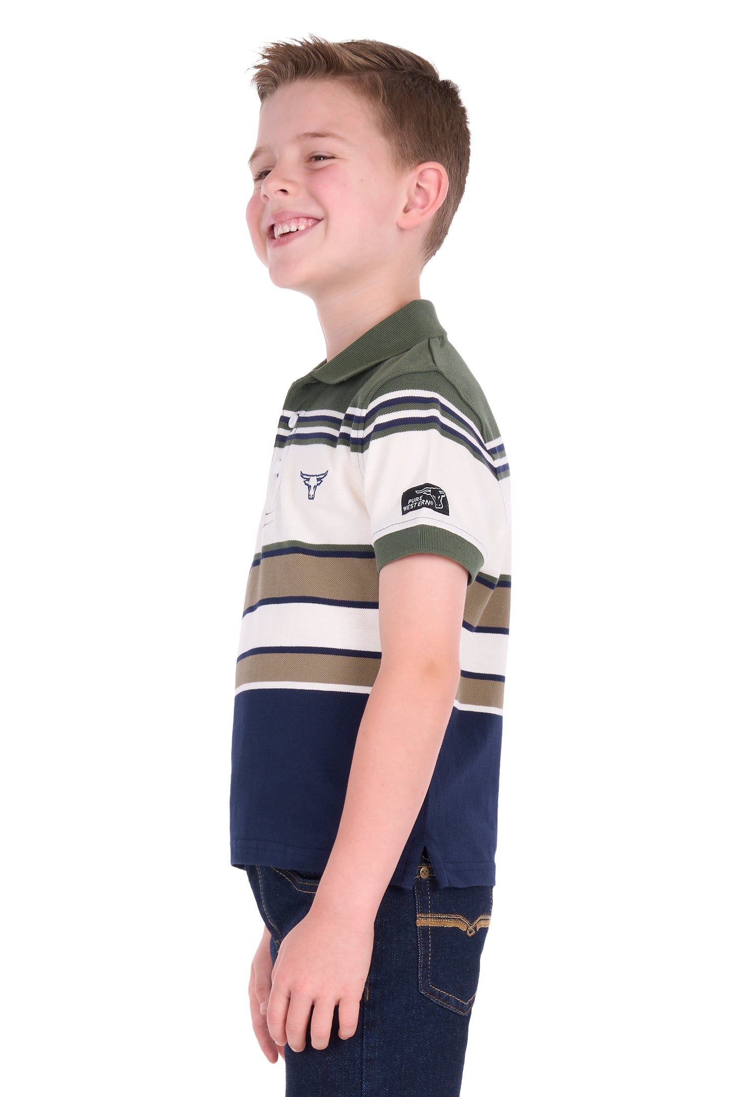 Pure Western Boys Jay SS Polo - Green/Navy