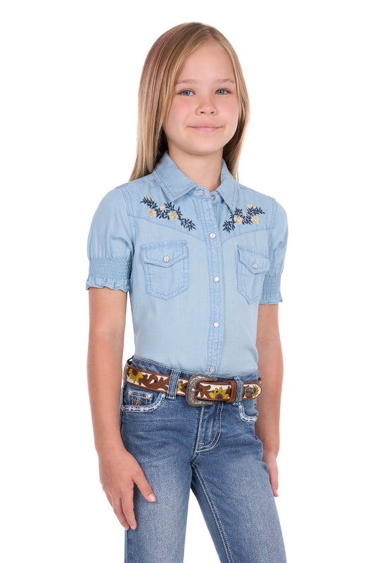 Pure Western Girls’ Martha Short Sleeve Shirt – Chambray