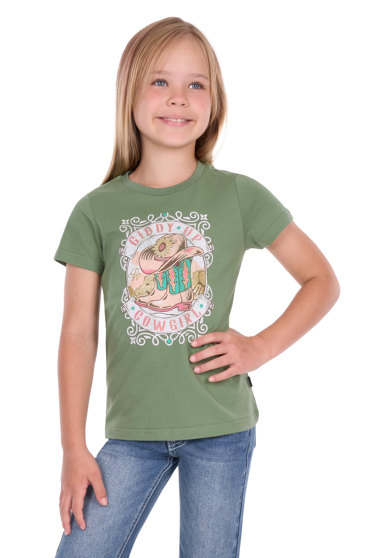 Pure Western Girls Ella SS Tee - Moss