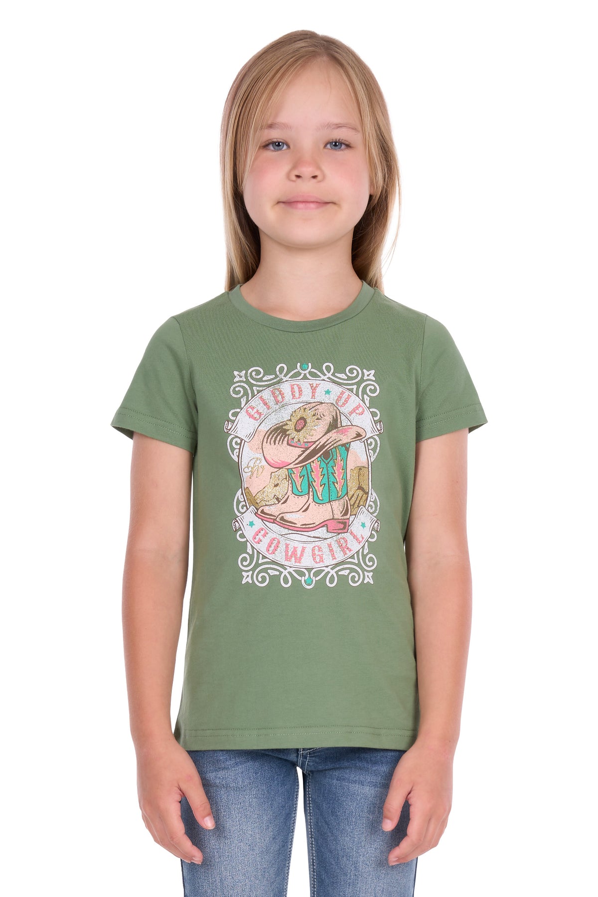 Pure Western Girls Ella SS Tee - Moss