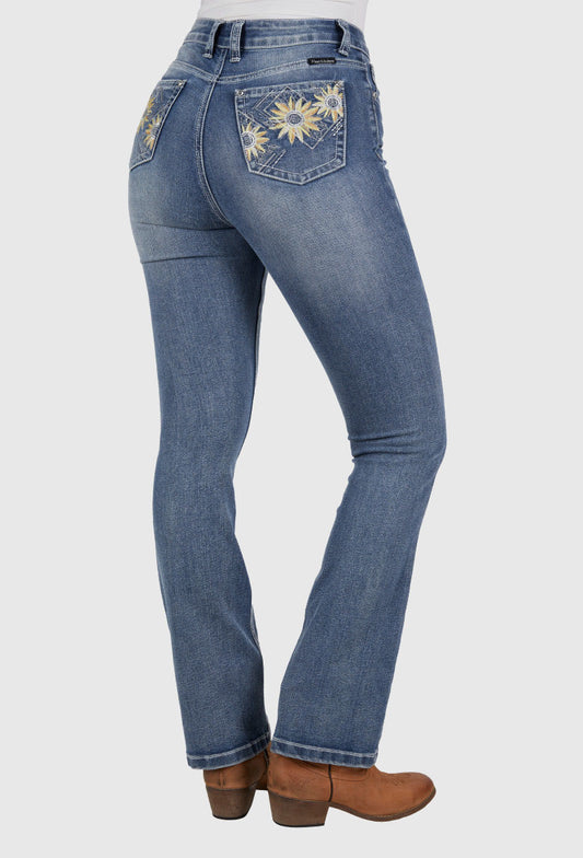 PURE WESTERN WOMENS AMY HI RISE BOOT CUT JEAN (RETRO BLUE) 32"LEG
