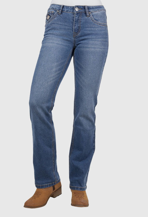 PURE WESTERN WOMENS GIA HI RISE BOOTCUT JEAN 34L (RETRO BLUE)