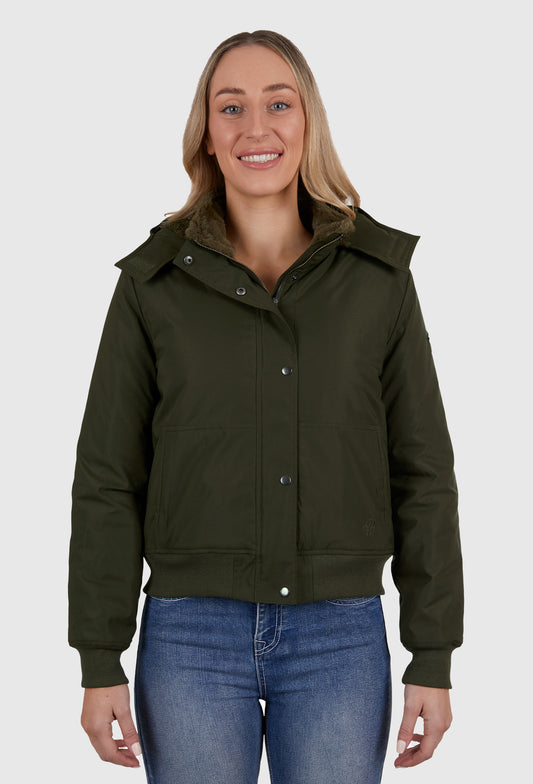 PURE WESTERN WOMENS SHAYLA JACKET WITH DETACHABLE HOOD (OLIVE)