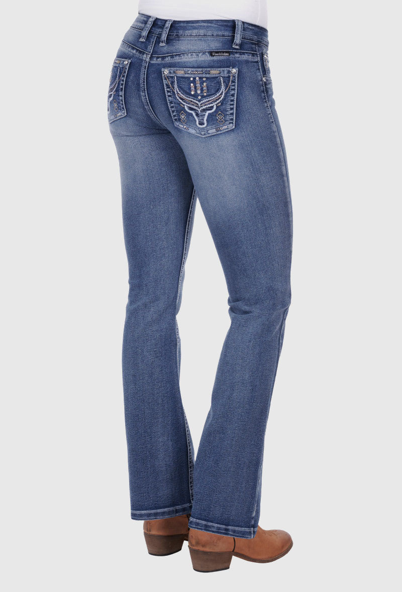 PURE WESTERN WOMENS STEER BOOT CUT JEAN 32LEG