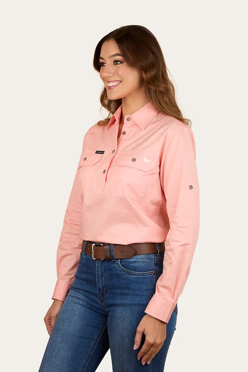 Ringers Western Women's Pentecost River Half Button Work Shirt - Light Blush