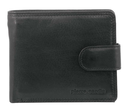 Pierre Cardin Men's Rustic Leather Bi-Fold RFID Protected Wallet Black