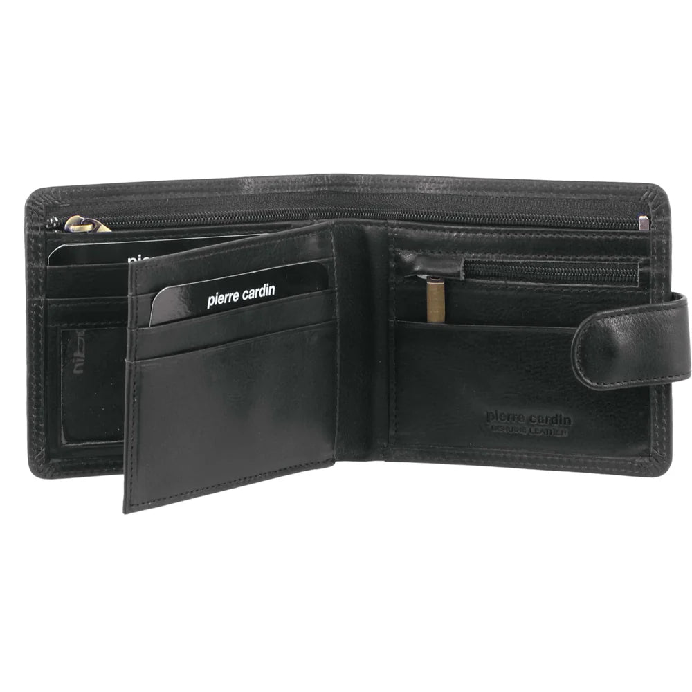 Pierre Cardin Men's Rustic Leather Bi-Fold RFID Protected Wallet Black