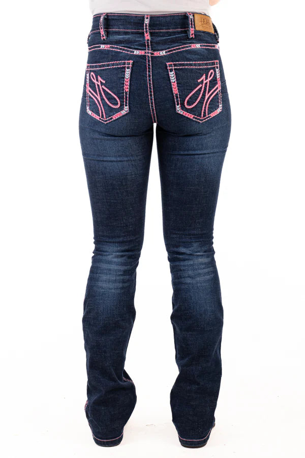 Hitchley & Harrow Ultra High Rise - "West Hollywood" Neon Pink Stitch Jeans Leg 35