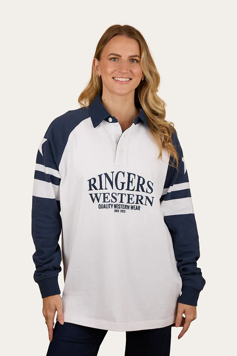 Ringers Western Player Womens Oversized Rugby Jersey - White/Navy