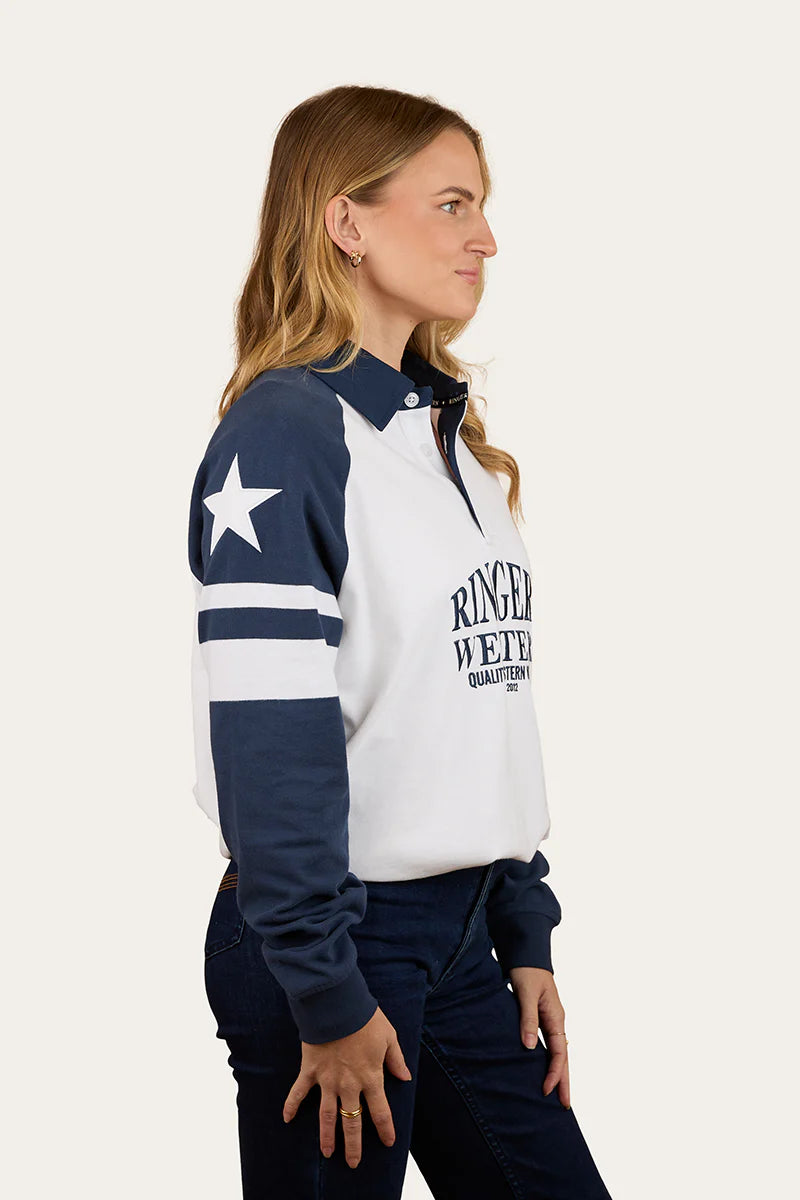 Ringers Western Player Womens Oversized Rugby Jersey - White/Navy