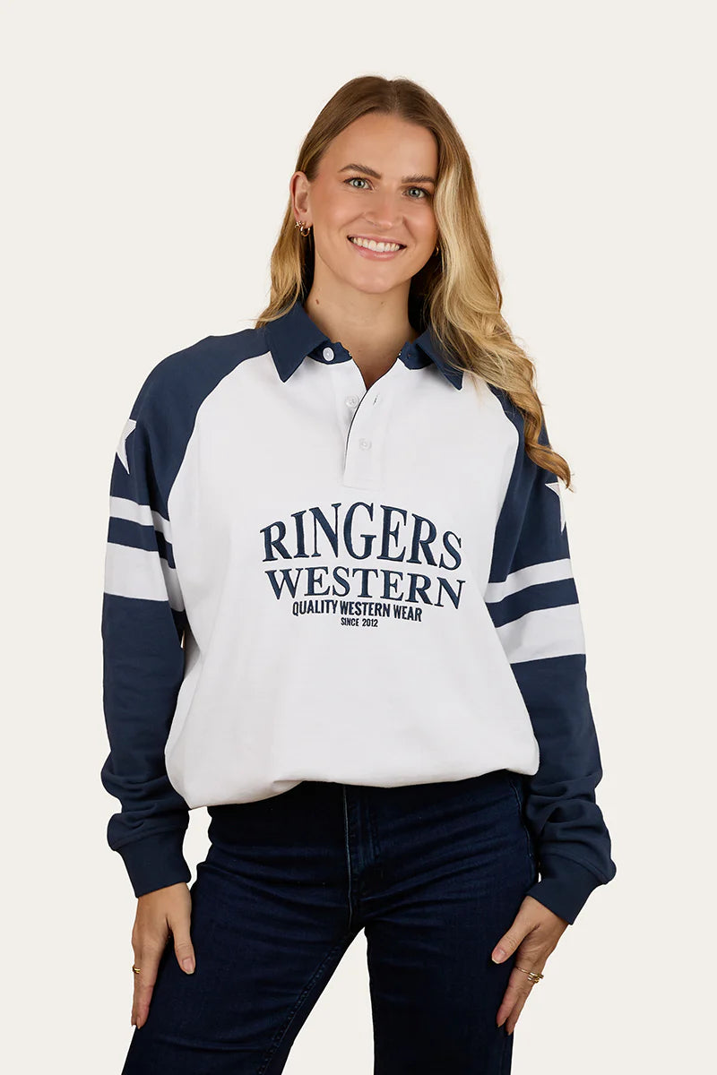 Ringers Western Player Womens Oversized Rugby Jersey - White/Navy
