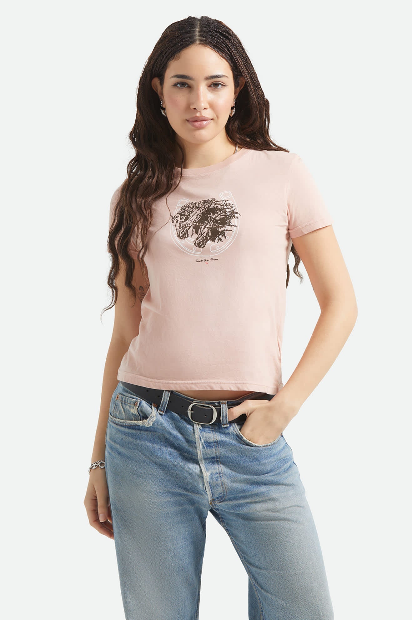 Brixton Women's Pony Club Slim Crew T-Shirt - Silver Pink